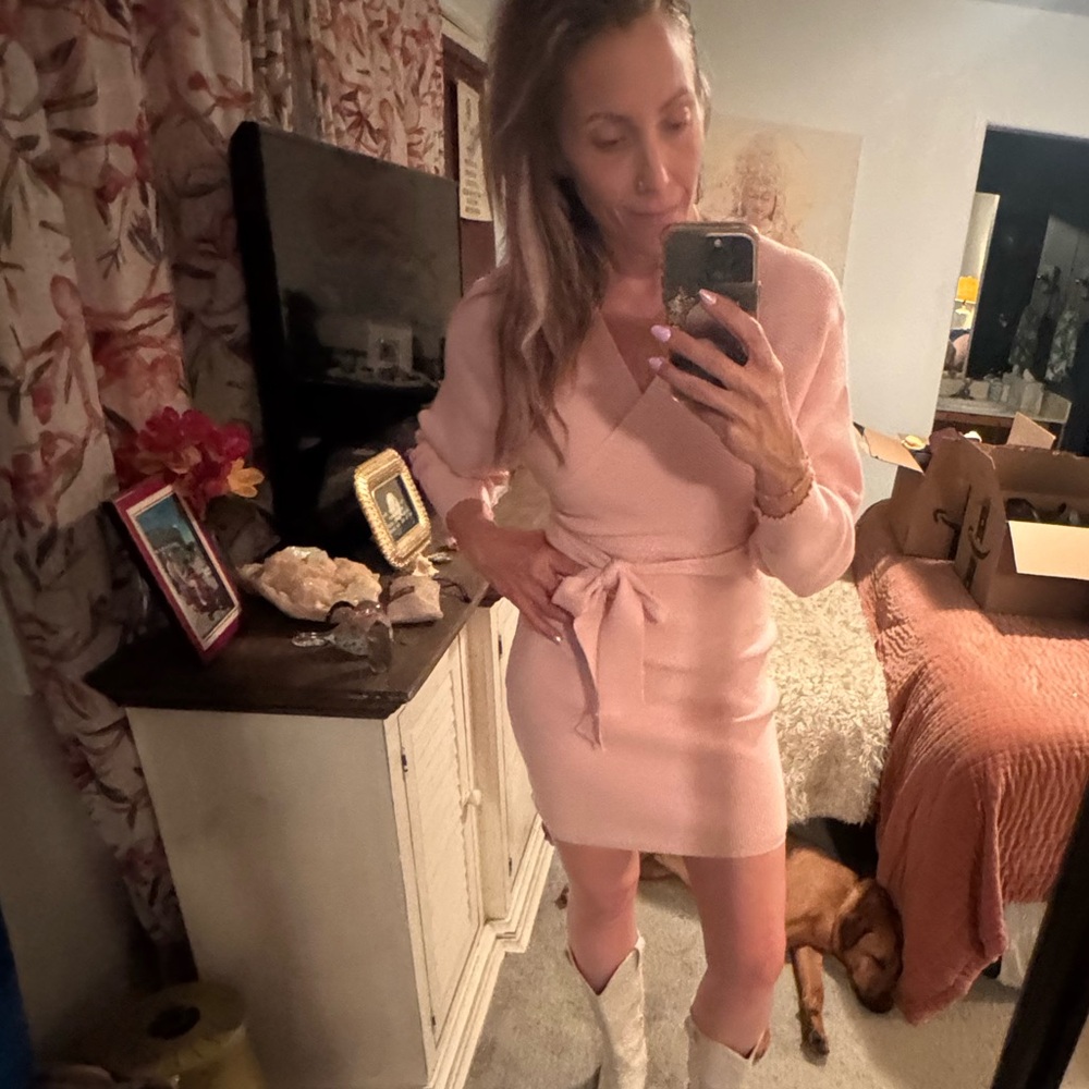 Pink Knit Dress with Sash